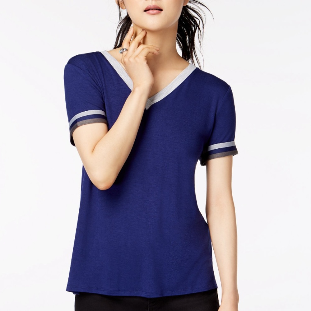 Blue + White Football Stripe T-Shirt